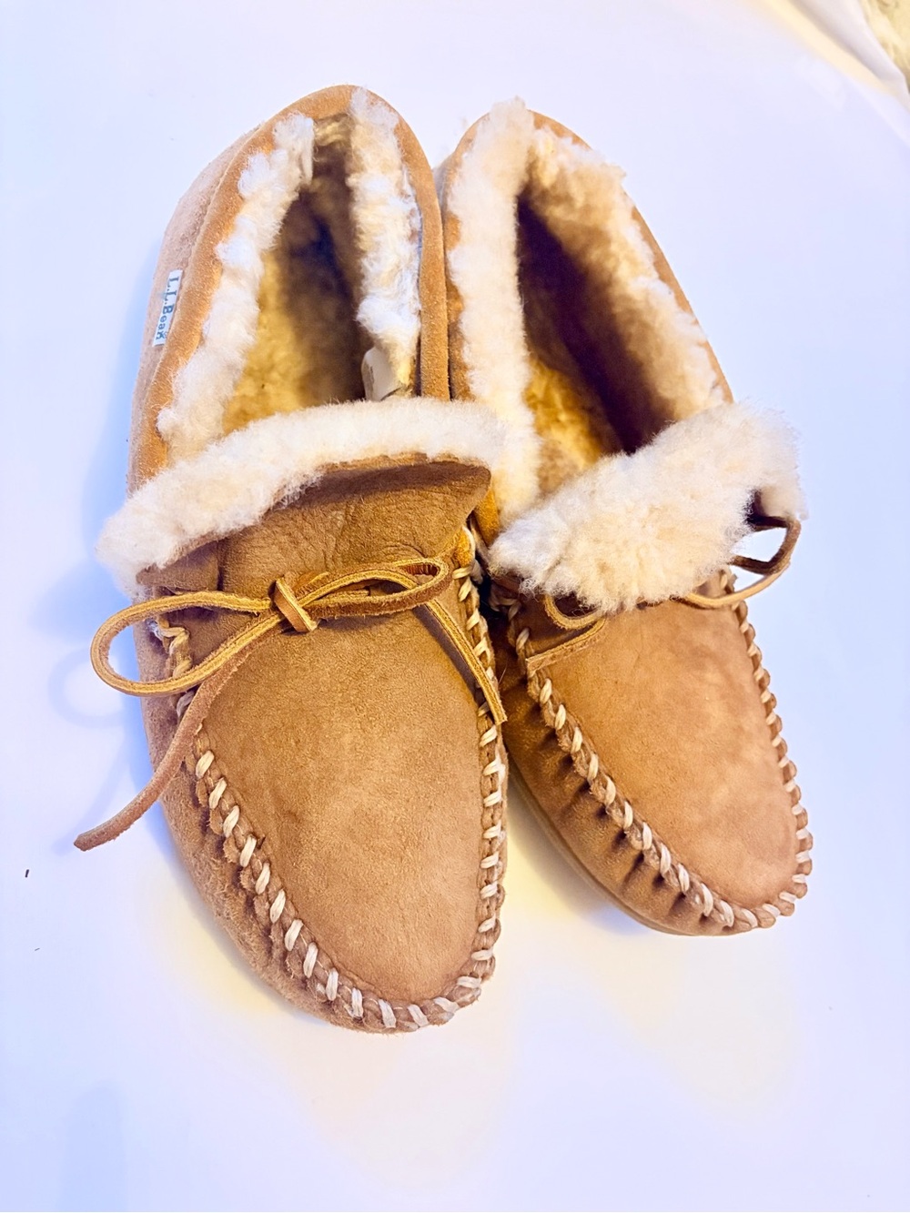 L.L. Bean Tan Suede Shearling Lined Slippers